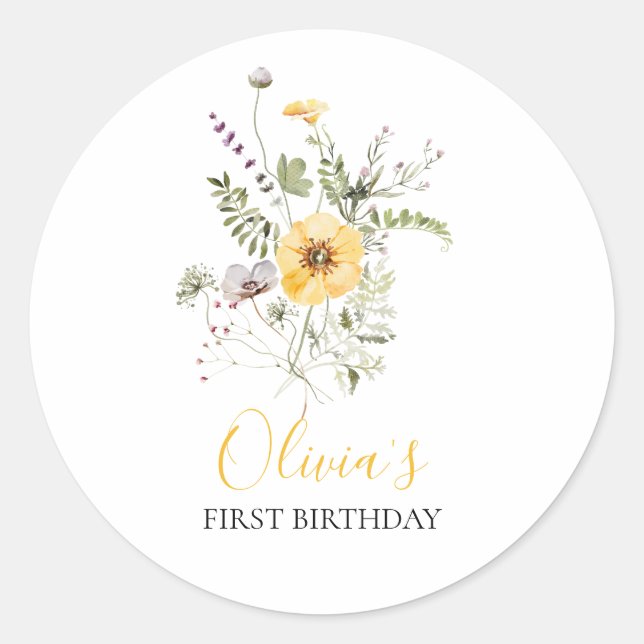 Sticker Rond Fleur sauvage aquarelle fleurie premier anniversai (Devant)