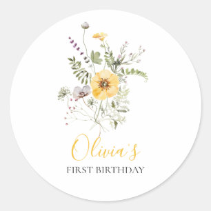 Sticker Rond Fleur sauvage aquarelle fleurie premier anniversai