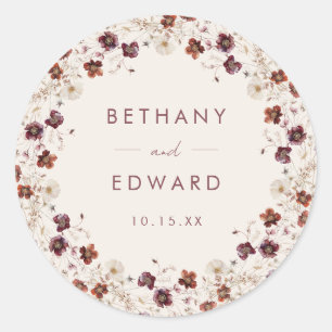 Sticker Rond Fleur sauvage Automne Champ Beige Mariage