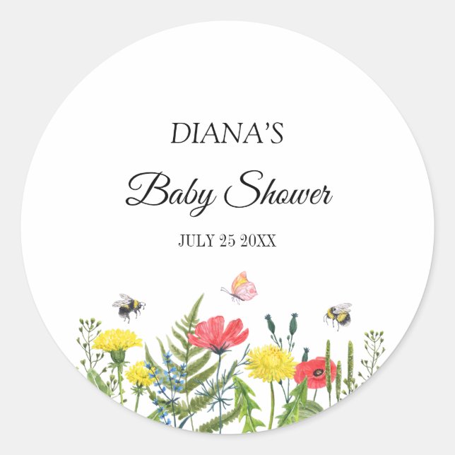 Sticker Rond fleur sauvage baby shower (Devant)