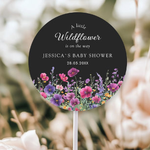 Sticker Rond Fleur sauvage, Baby shower à fleurs violettes