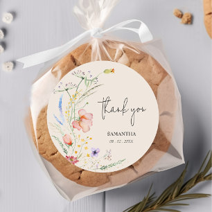 Sticker Rond Fleur sauvage Baby shower ivoire