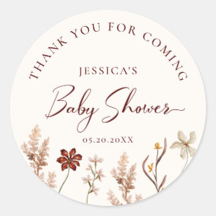 Sticker Rond Fleur sauvage Baby shower Merci