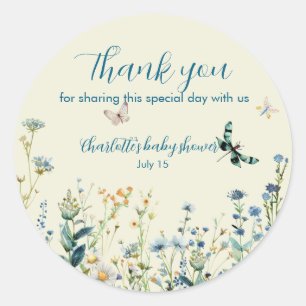Sticker Rond Fleur sauvage bébé en baby shower fleuri