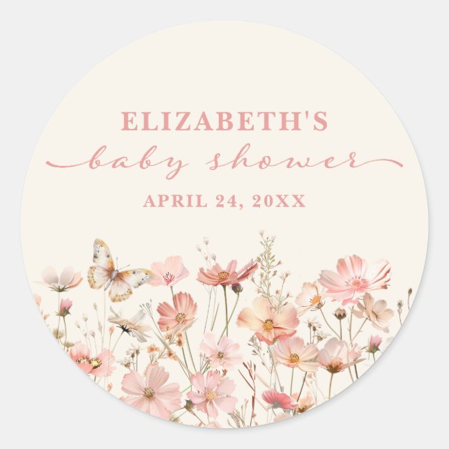 Sticker Rond Fleur sauvage bébé en Fleur Baby shower fille (Devant)