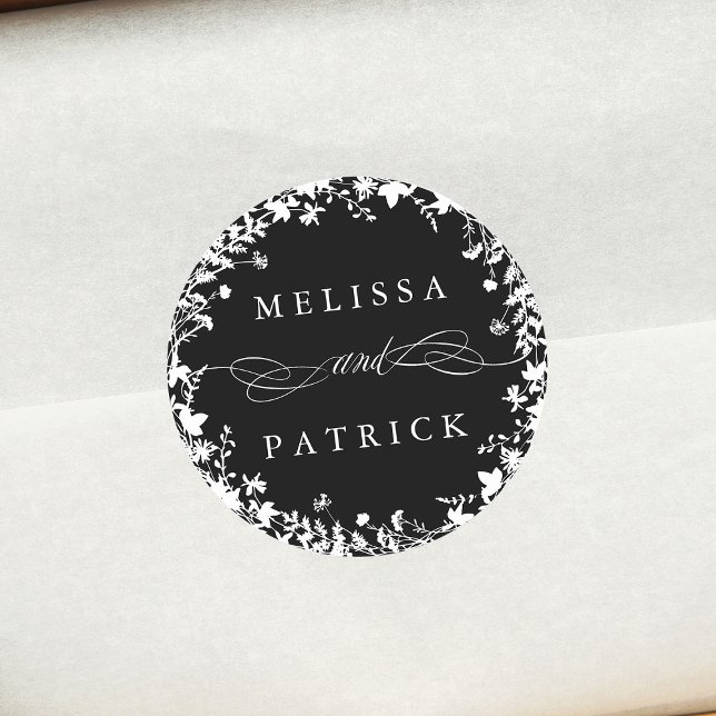 Sticker Rond Fleur sauvage blanc   Silhouette Mariage noir (Créateur téléchargé)
