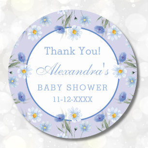 Sticker Rond Fleur sauvage bleu Dusty Boho Baby shower Merci