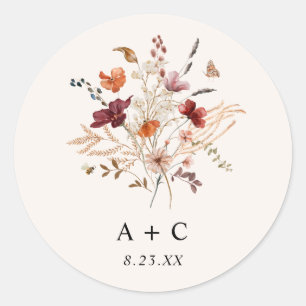 Sticker Rond Fleur sauvage Boho Automne Bourgogne Mariage rouil