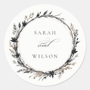 Sticker Rond Fleur sauvage Boho Black Brown Automne Mariage