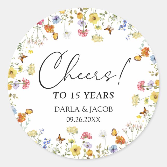 Sticker Rond Fleur sauvage Boho Floral Cheers Mariage Anniversa (Devant)