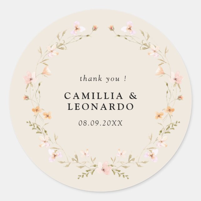 Sticker Rond Fleur sauvage Boho Floral Mariage (Devant)