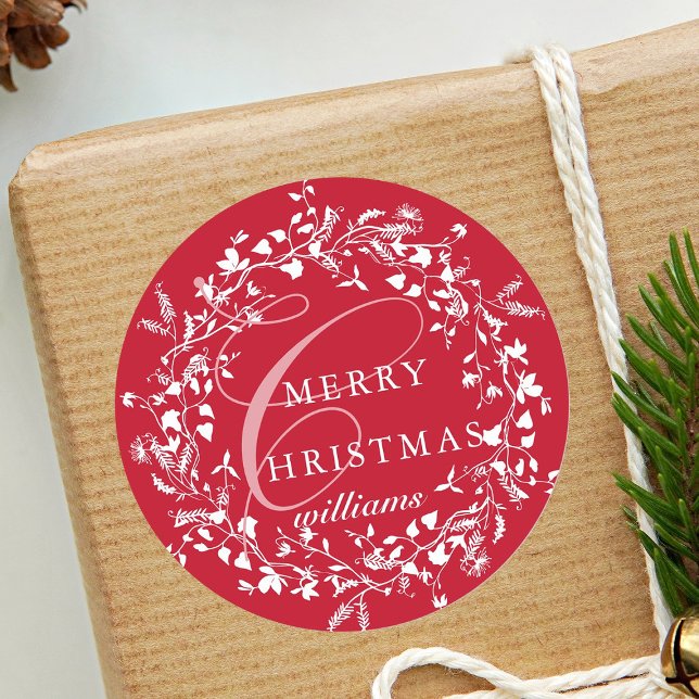 Sticker Rond Fleur sauvage Boho moderne rouge Noël (Créateur téléchargé)