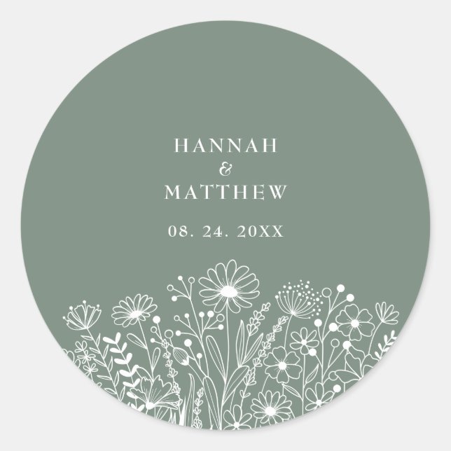Sticker Rond Fleur sauvage Boho Sage Mariage vert (Devant)
