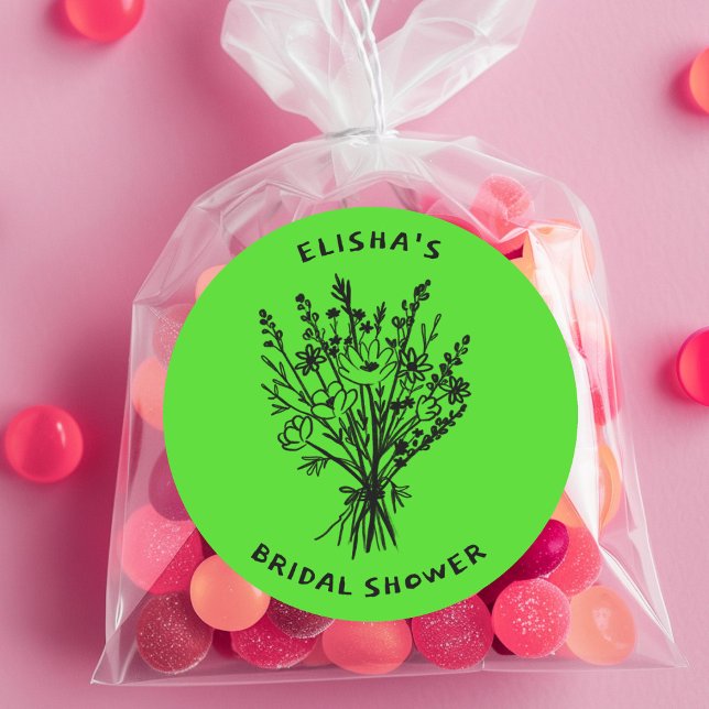 Sticker Rond Fleur sauvage Bouquet Rustique Whimsical Fête des  (Wildflower Bouquet Rustic Whimsical Bridal Shower Classic Round Sticker
Brat Lime Green)
