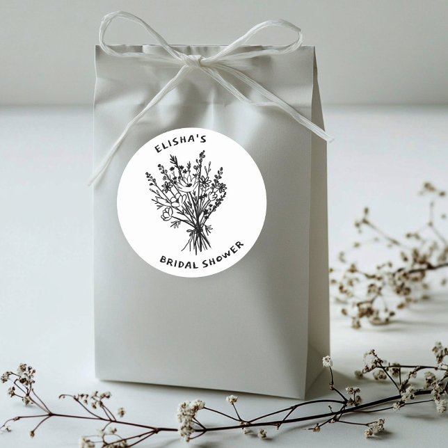 Sticker Rond Fleur sauvage Bouquet Rustique Whimsical Fête des  (Wildflower Bouquet Rustic Whimsical Bridal Shower Classic Round Sticker
)