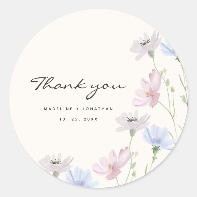 Sticker Rond Fleur sauvage chic Boho Mariage beige (Devant)