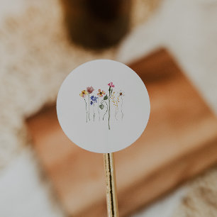 Sticker Rond Fleur sauvage coloré   Phoques d'enveloppe beige