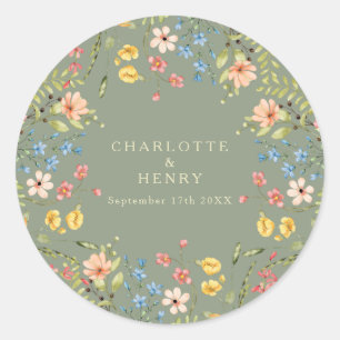 Sticker Rond Fleur sauvage coloré Sage Garden Mariage
