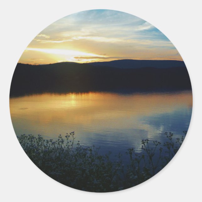 Sticker Rond Fleur sauvage, coucher de soleil bleu (Devant)