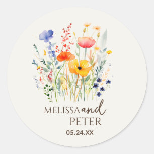 Sticker Rond Fleur sauvage couleur Monogramme beige Mariage pho