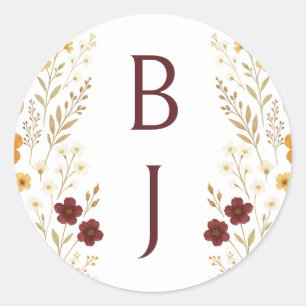 Sticker Rond Fleur sauvage d'automne Boho Monogram Mariage