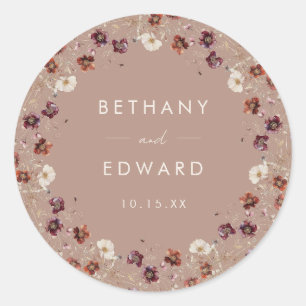 Sticker Rond Fleur sauvage d'automne Meadow Taupe Mariage