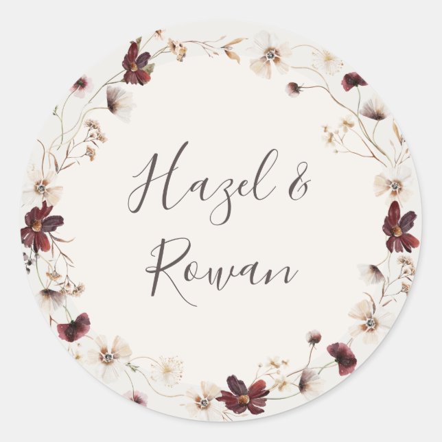 Sticker Rond Fleur sauvage de Cuivre Bourgogne | Mariage beige (Devant)