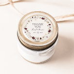 Sticker Rond Fleur sauvage de Cuivre Bourgogne | Merci beige Fa<br><div class="desc">Ce fleur sauvage en cuivre bordeaux | beige merci faveur classique collant rond est parfait pour votre classique rouille boho rustique, blanc, marsala mariage. Le design présente une couronne bohème ou un bouquet de fleurs sauvages d'aquarelle moderne violet, rouge, gris et rose vif, ainsi que des oranges brûlées et de...</div>