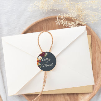 Sticker Rond Fleur sauvage de la marine et de l'automne jaune