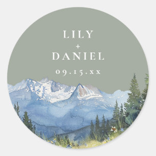 Sticker Rond Fleur sauvage de montagne Sage Green Watercolor Ma
