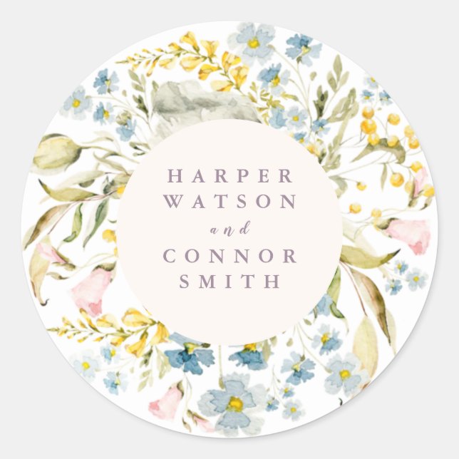 Sticker Rond Fleur sauvage de printemps Boho Pampas Mariage de  (Devant)