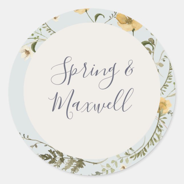 Sticker Rond Fleur sauvage de printemps | Mariage bleu clair (Devant)
