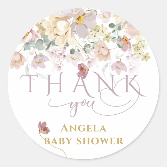 Sticker Rond Fleur sauvage de printemps Purple Girl Baby shower (Devant)