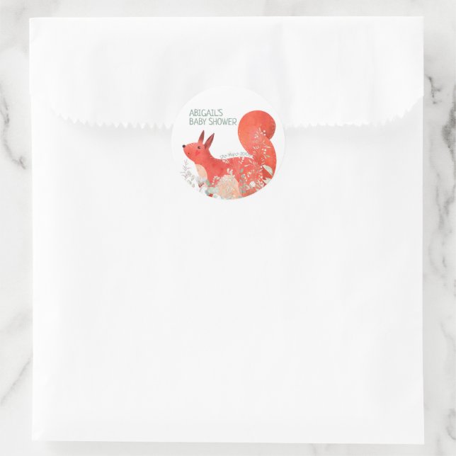 Sticker Rond Fleur sauvage d'écureuil rouge mignon Baby shower  (Sac)