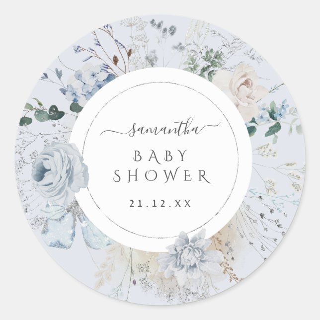 Sticker Rond Fleur sauvage d'hiver Elegant Baby shower Boho (Devant)
