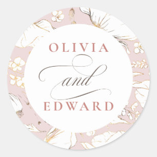 Sticker Rond Fleur sauvage Élégant Mariage Or à main