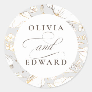 Sticker Rond Fleur sauvage Élégant Mariage Or à main