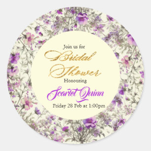 Sticker Rond Fleur sauvage élégante de couleur beige rose-viole