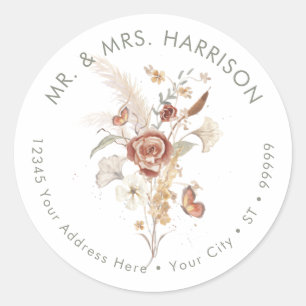 Sticker Rond Fleur sauvage Floral Automne Leaf BOHO Papillon Ma