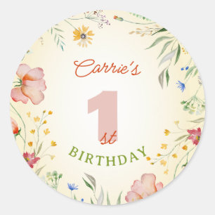 Sticker Rond Fleur sauvage Floral Girl's 1er premier anniversai