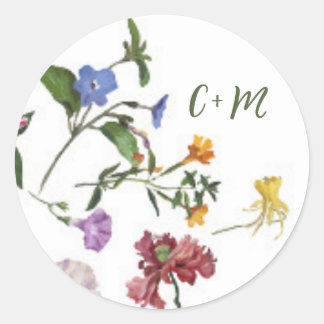 Sticker Rond Fleur sauvage Frame Rustic Boho Mariage