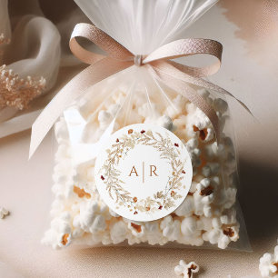 Sticker Rond Fleur sauvage Initiales Mariage Monogramme