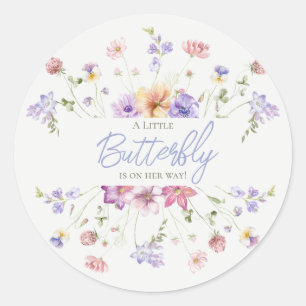 Sticker Rond Fleur sauvage Lilac Baby shower papillon Invitatio