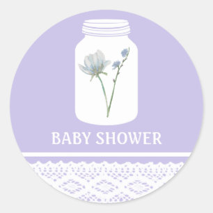 Sticker Rond Fleur sauvage Mason Jar et Baby shower dentelle