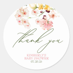 Sticker Rond Fleur sauvage mignon bébé fille Baby shower Merci