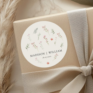 Sticker Rond Fleur sauvage minimaliste Boho Beige Floral Mariag