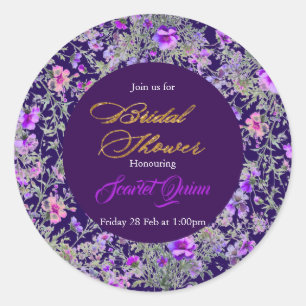 Sticker Rond Fleur sauvage moderne aquarelle brun violet