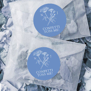 Sticker Rond Fleur sauvage monogramme bleu confetti me jeter