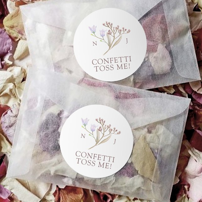 Sticker Rond Fleur sauvage monogramme confetti me jeter mariage (Créateur téléchargé)