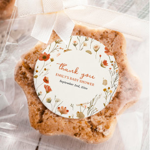Sticker Rond Fleur Sauvage Orange Jolie Baby Shower Bohème d'Au